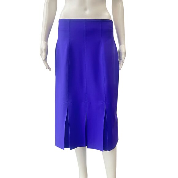 $275 Maria Pinto Purple Pleated Midi Scuba Stretch Skirt size Large